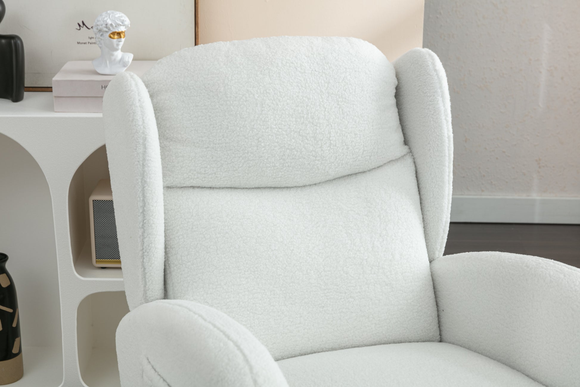 049 Teddy Fabric Rocking Chair With Packet Wood Legs,Ivory Wood Solid Ivory Primary Living Space Foam Wipe Clean Modern Rocking Chairs Eucalyptus Tufted Back Foam Teddy