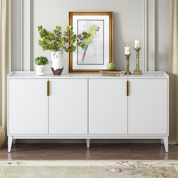 Storage Cabinet Sideboard Wooden Cabinet With 4 Doors For Hallway, Entryway, Living Room, Adjustable Shelf White Solid Wood Mdf