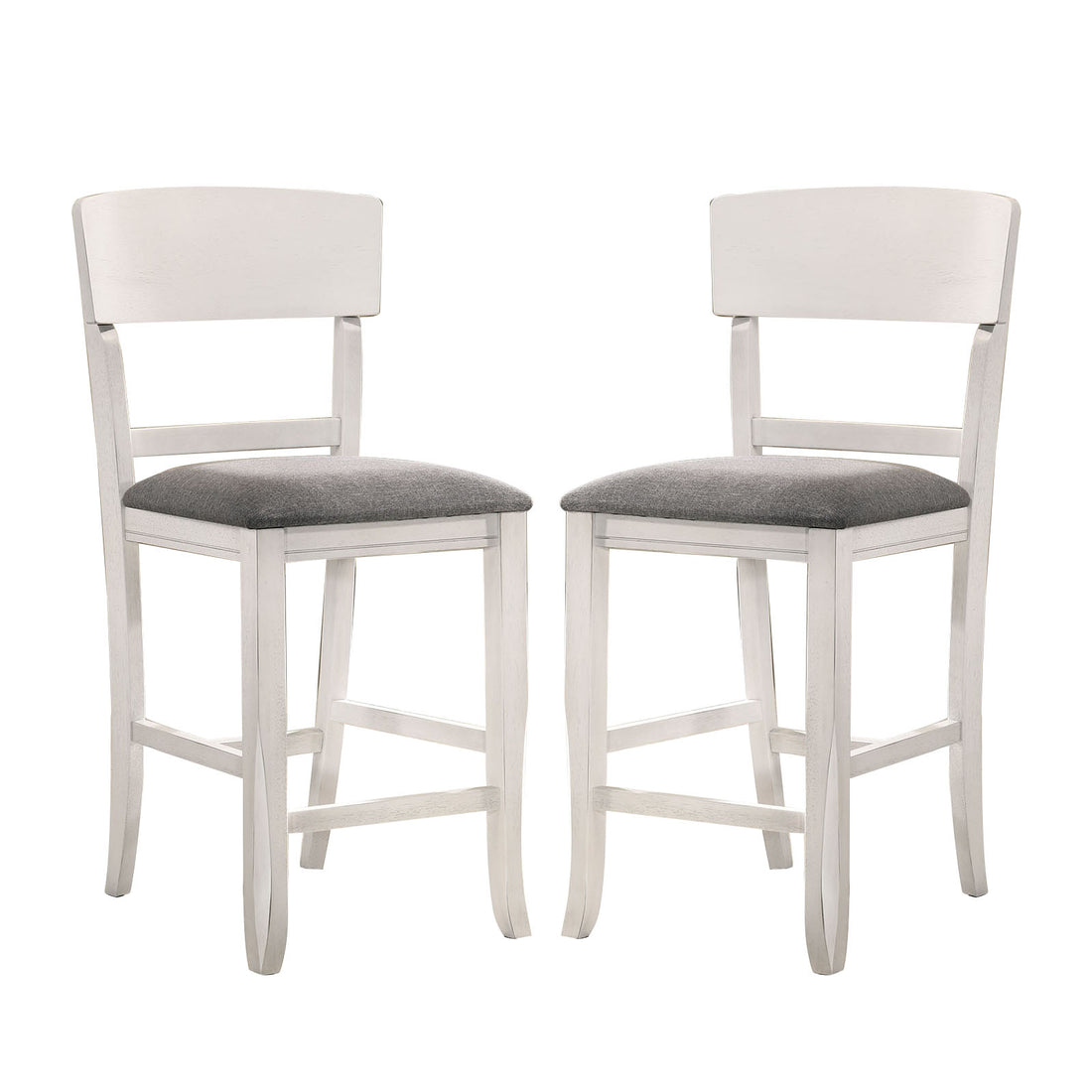 Set Of 2 Fabric Padded Counter Height Chairs In White And Gray Solid White Dining Room Dining Chairs Wood Fabric