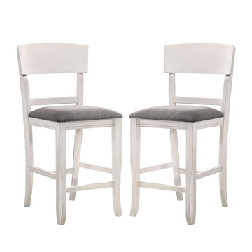 Set Of 2 Fabric Padded Counter Height Chairs In White And Gray Solid White Dining Room Dining Chairs Wood Fabric