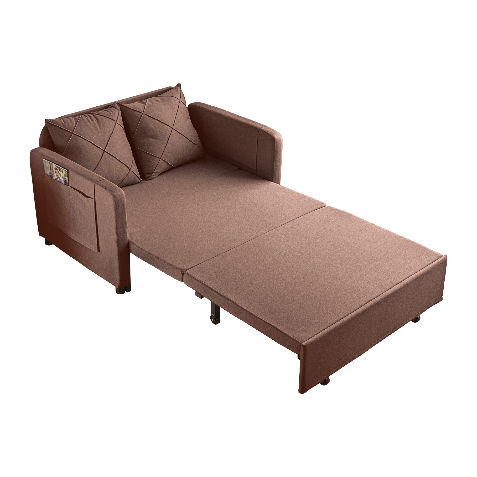 VIDEO provided Modern Love Seat Futon Sofa Bed with brown-foam