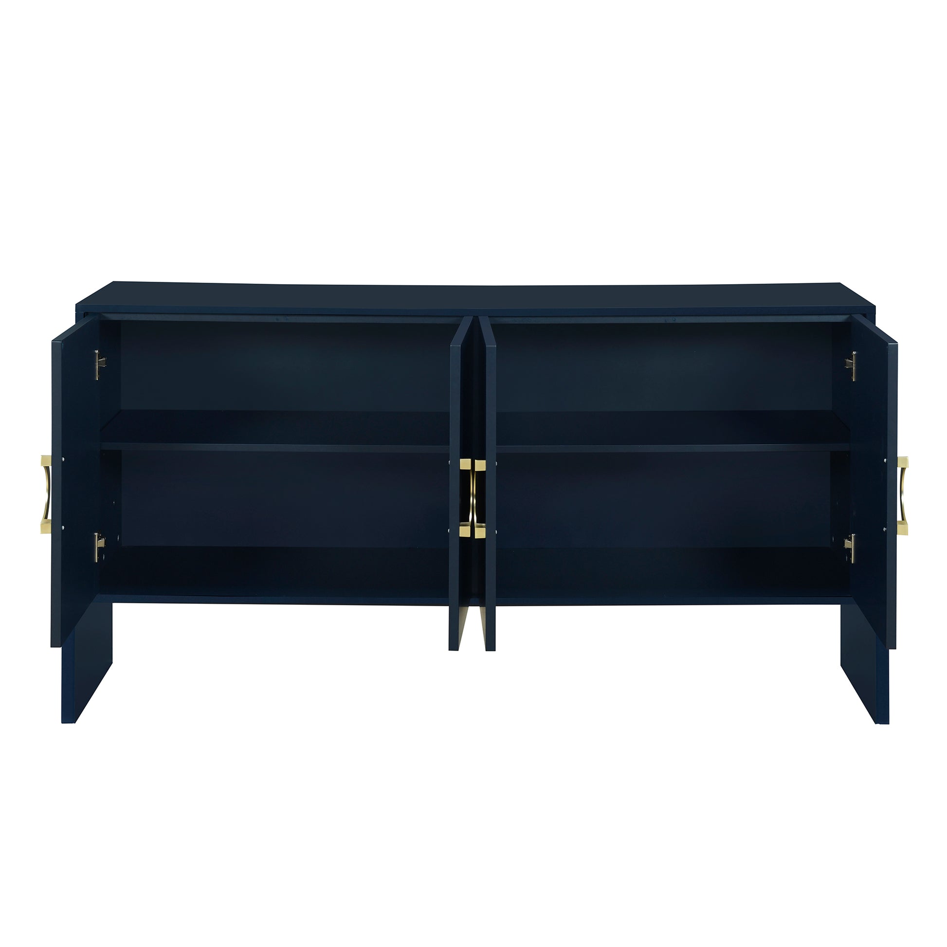 Four Door Metal Handle Storage Cabinet, Suitable For Study, Living Room,Adjustable Shelf Navy Blue Solid Wood Mdf