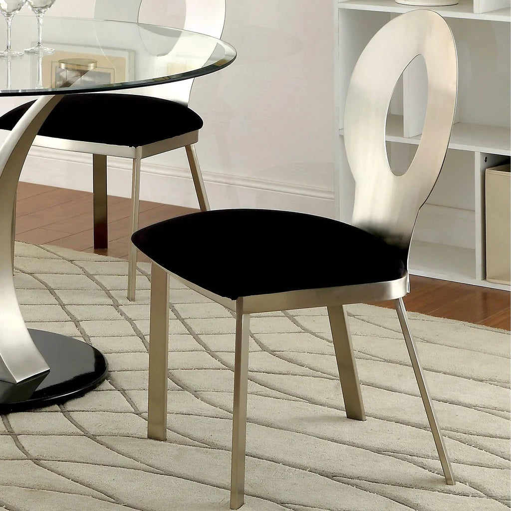 Set of 2 Microfiber and Metal Side Chairs in Silver black+silver-dining room-side chair-fabric+metal