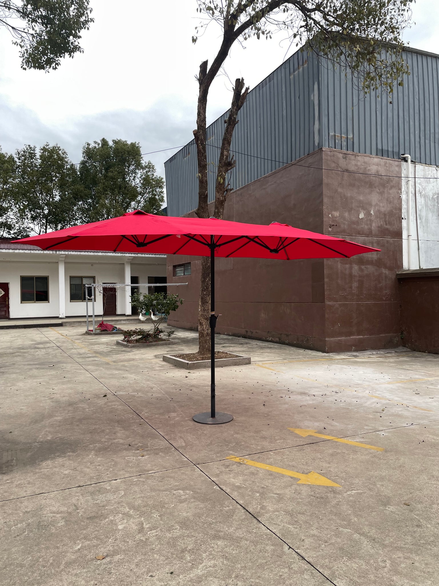 15Ftx9FtDouble Sided Patio Umbrella Outdoor Market red-metal