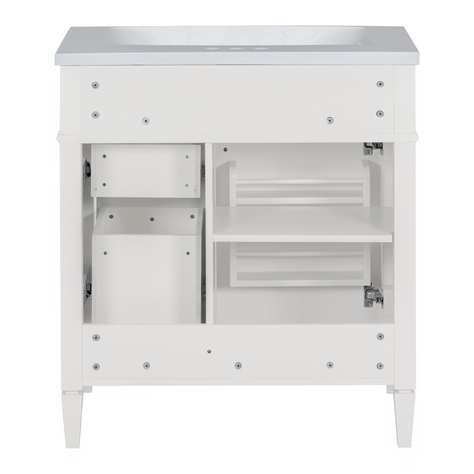 30'' Bathroom Vanity With Top Sink, Modern Bathroom Storage Cabinet With 2 Drawers And A Tip Out Drawer, Freestanding Vanity Set With Mirror Cabinet, Single Sink Bathroom Vanity 3 White Bathroom Solid Wood Mdf Resin Painted