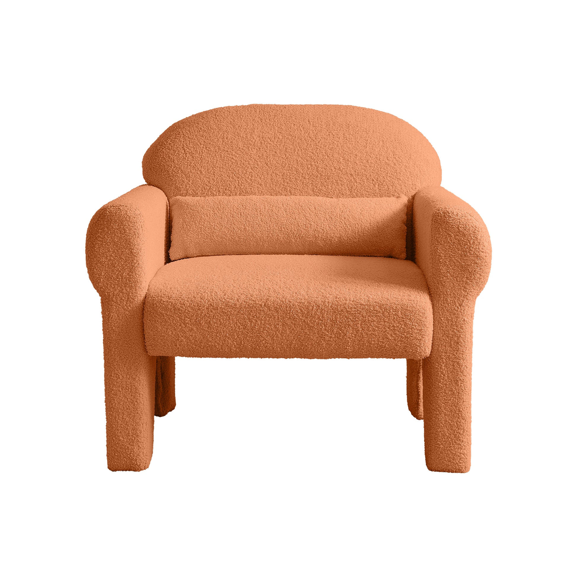 Modern Boucle Accent Chair With Lumbar Pillow For Living Room Orange Fabric 1 Seat
