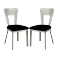 Set Of 2 Microfiber And Metal Side Chairs In Silver And Black Solid Black Silver Dining Room Side Chair Fabric Metal