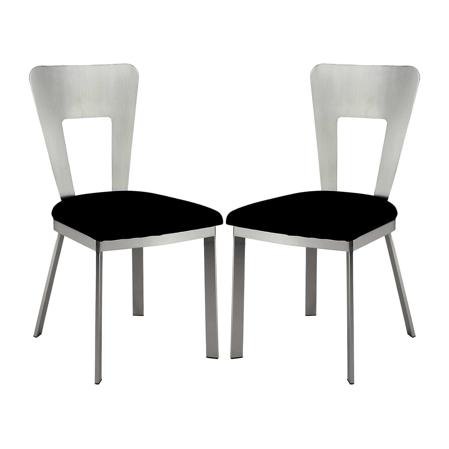 Set Of 2 Microfiber And Metal Side Chairs In Silver And Black Solid Black Silver Dining Room Side Chair Fabric Metal