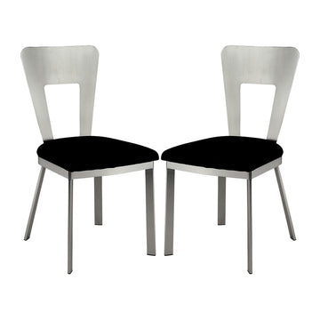 Set Of 2 Microfiber And Metal Side Chairs In Silver And Black Solid Black Silver Dining Room Side Chair Fabric Metal