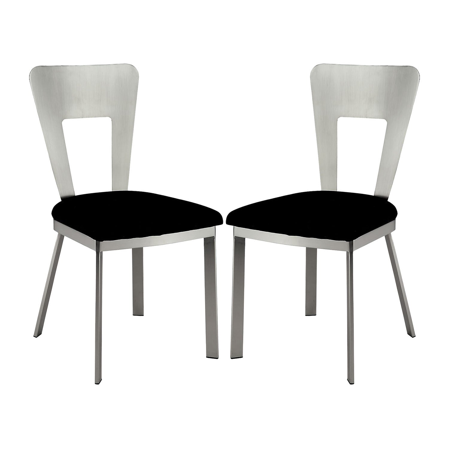Set of 2 Microfiber and Metal Side Chairs in Silver solid-black+silver-dining room-side