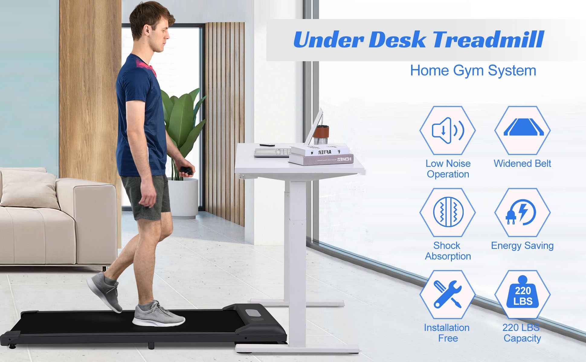 2 in 1 Under Desk Electric Treadmill 2.5HP, with black-metal