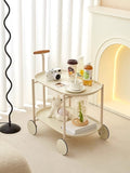 Movable Small Pushcart Inimalist Style Coffee Table Storage Cart Double Layer Modern Sofa Side Bedroom Leisure Time Cream Iron Plastic