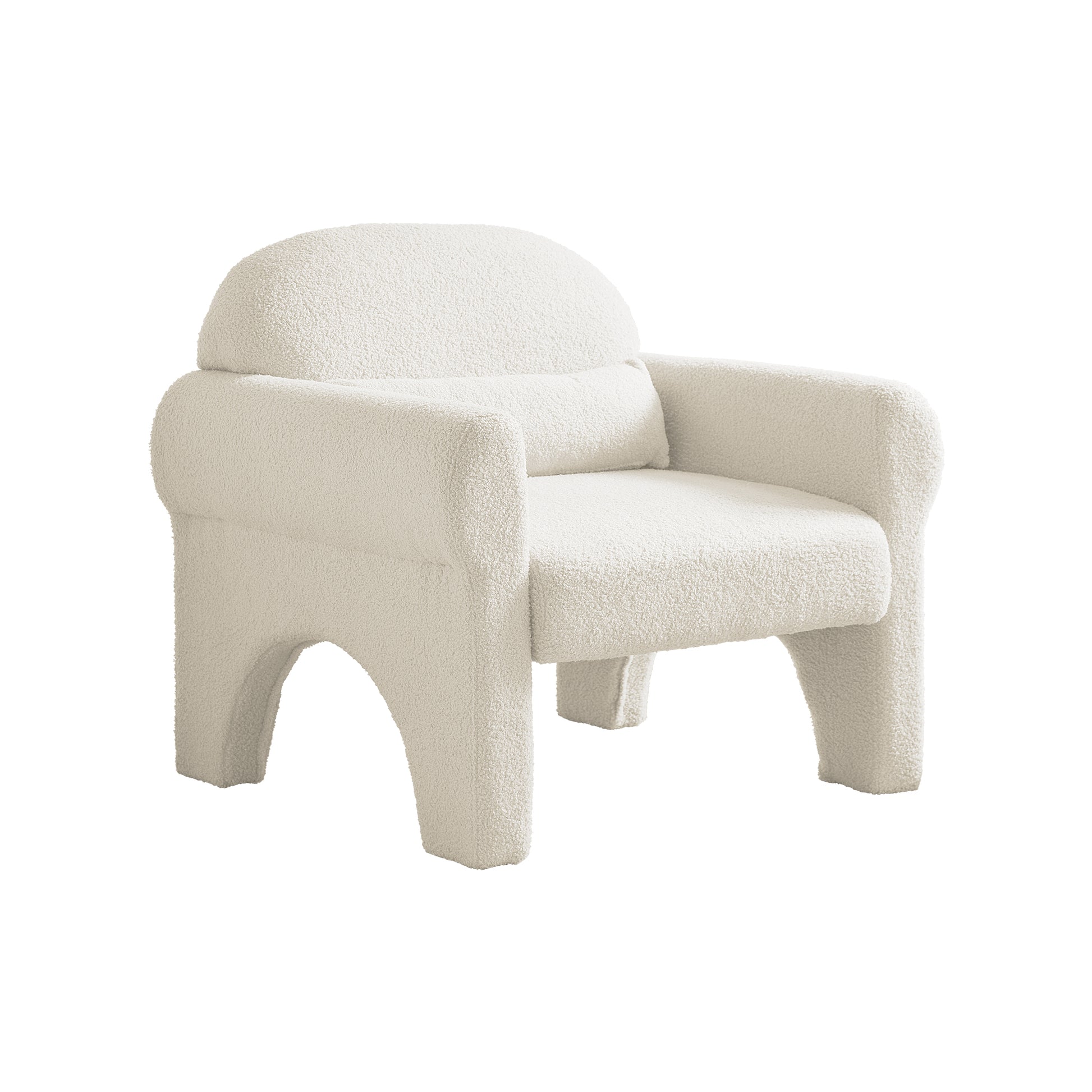 Modern Boucle Accent Chair With Lumbar Pillow For Living Room Antique White Fabric 1 Seat