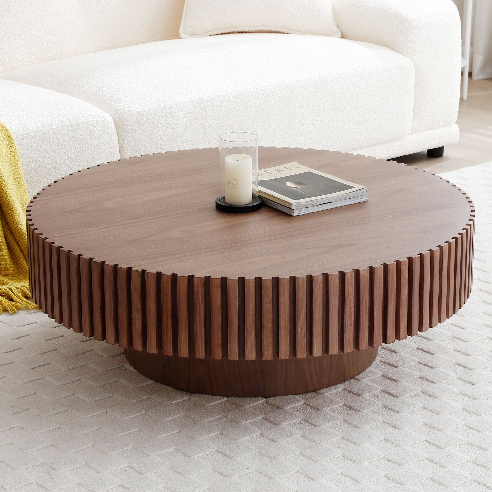 39.37'' Round Mdf Coffee Table Mid Century Modern Coffee Table Unique Coffee Table For Living Room Furniture, Tea Table Walnut Walnut Primary Living Space Modern Mdf