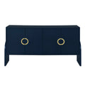 Four Door Metal Handle Storage Cabinet, Suitable For Study, Living Room,Adjustable Shelf Navy Blue Solid Wood Mdf