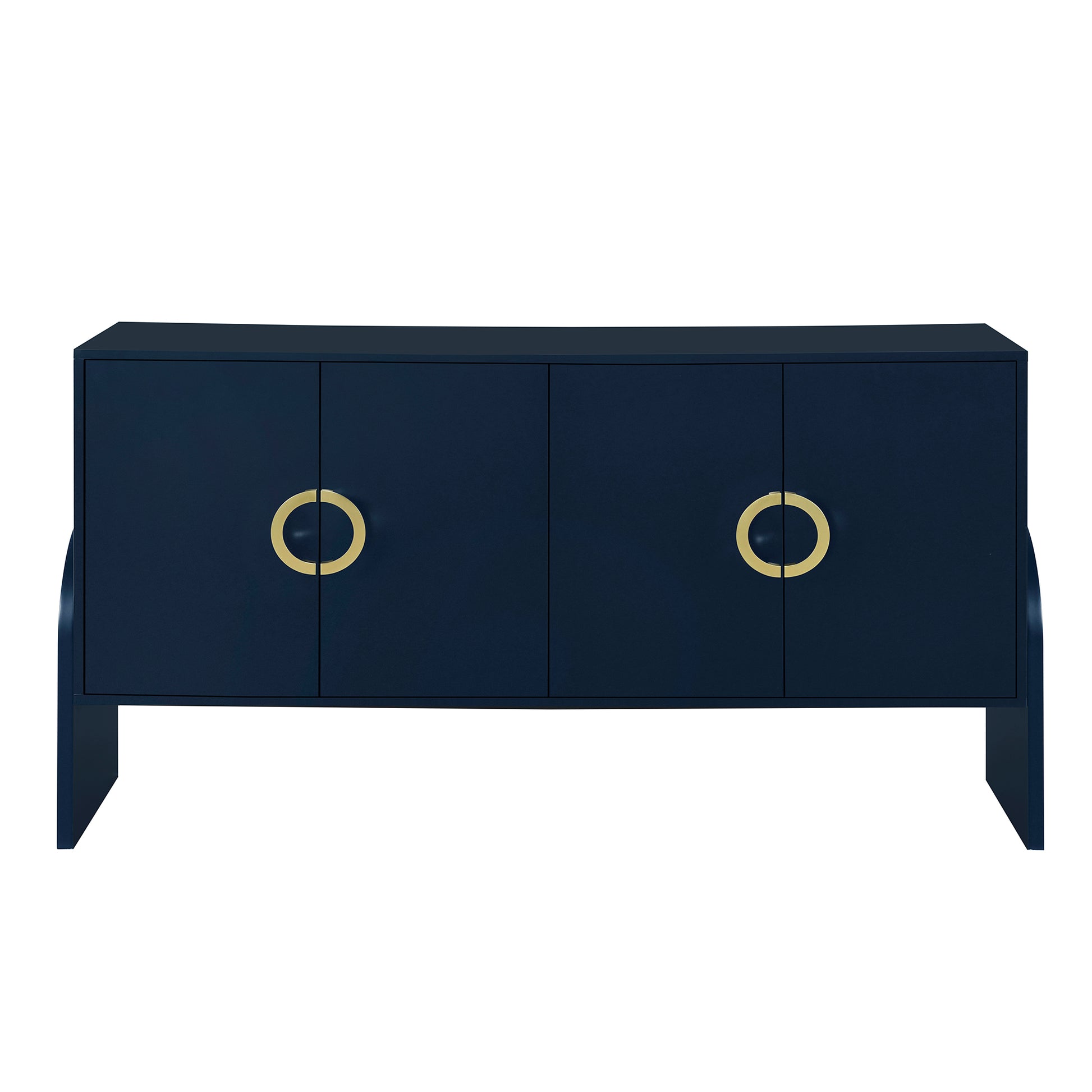 Four Door Metal Handle Storage Cabinet, Suitable For Study, Living Room,Adjustable Shelf Navy Blue Solid Wood Mdf