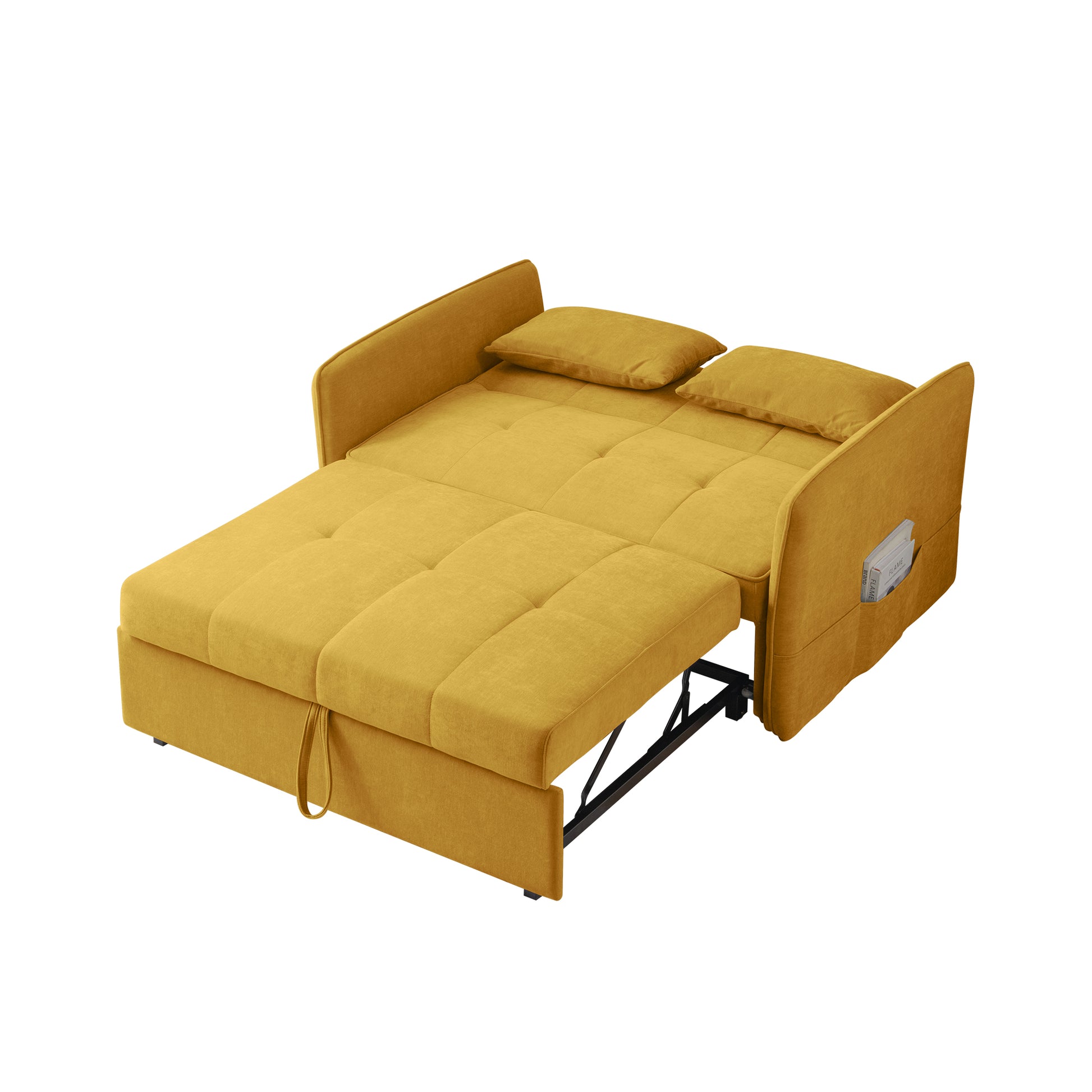 Chenille Fabric Pull Out Sofa Bed,Sleeper Seat Couch With Adjustable Armrests Yellow Yellow Modern Fabric 2 Seat