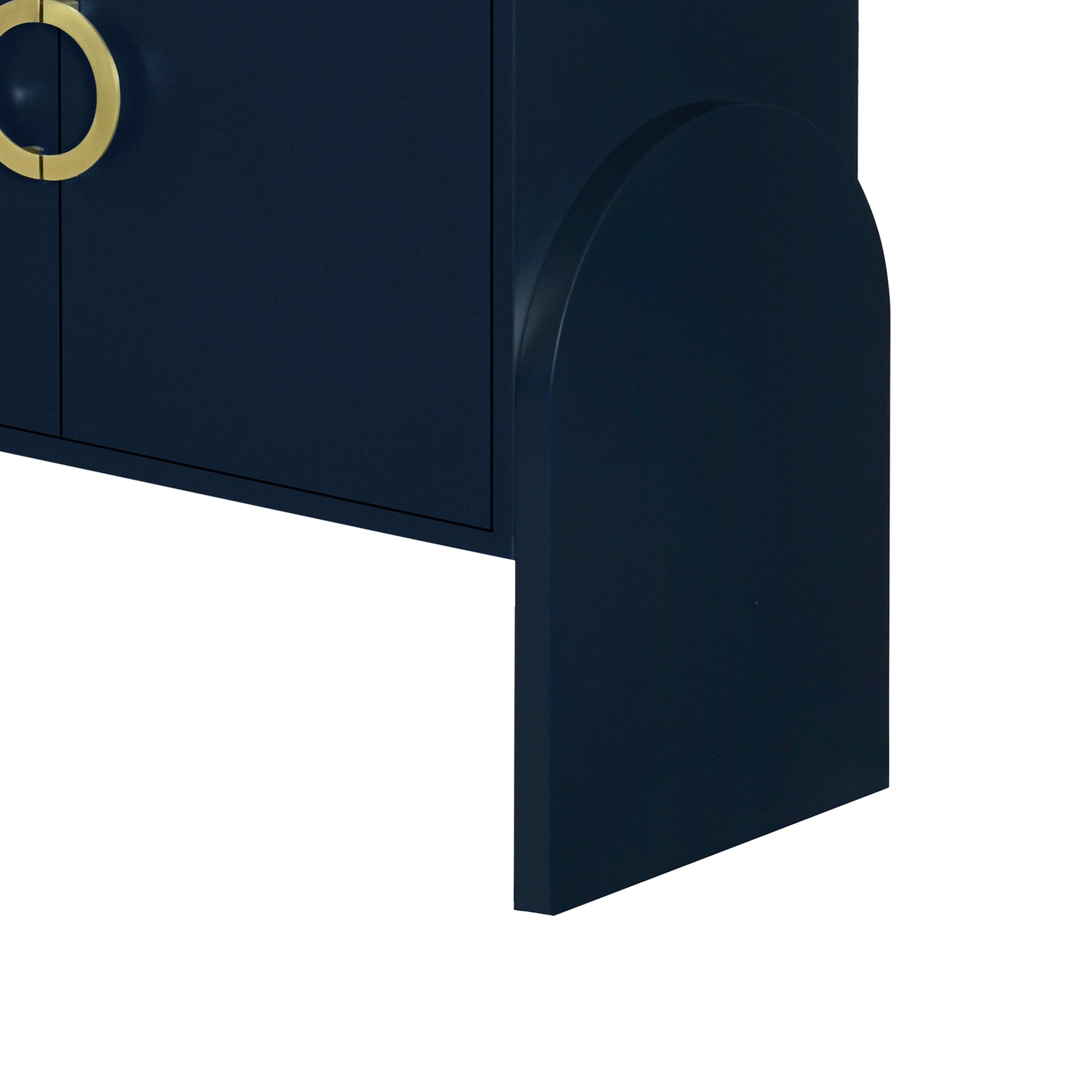 Four Door Metal Handle Storage Cabinet, Suitable For Study, Living Room,Adjustable Shelf Navy Blue Solid Wood Mdf