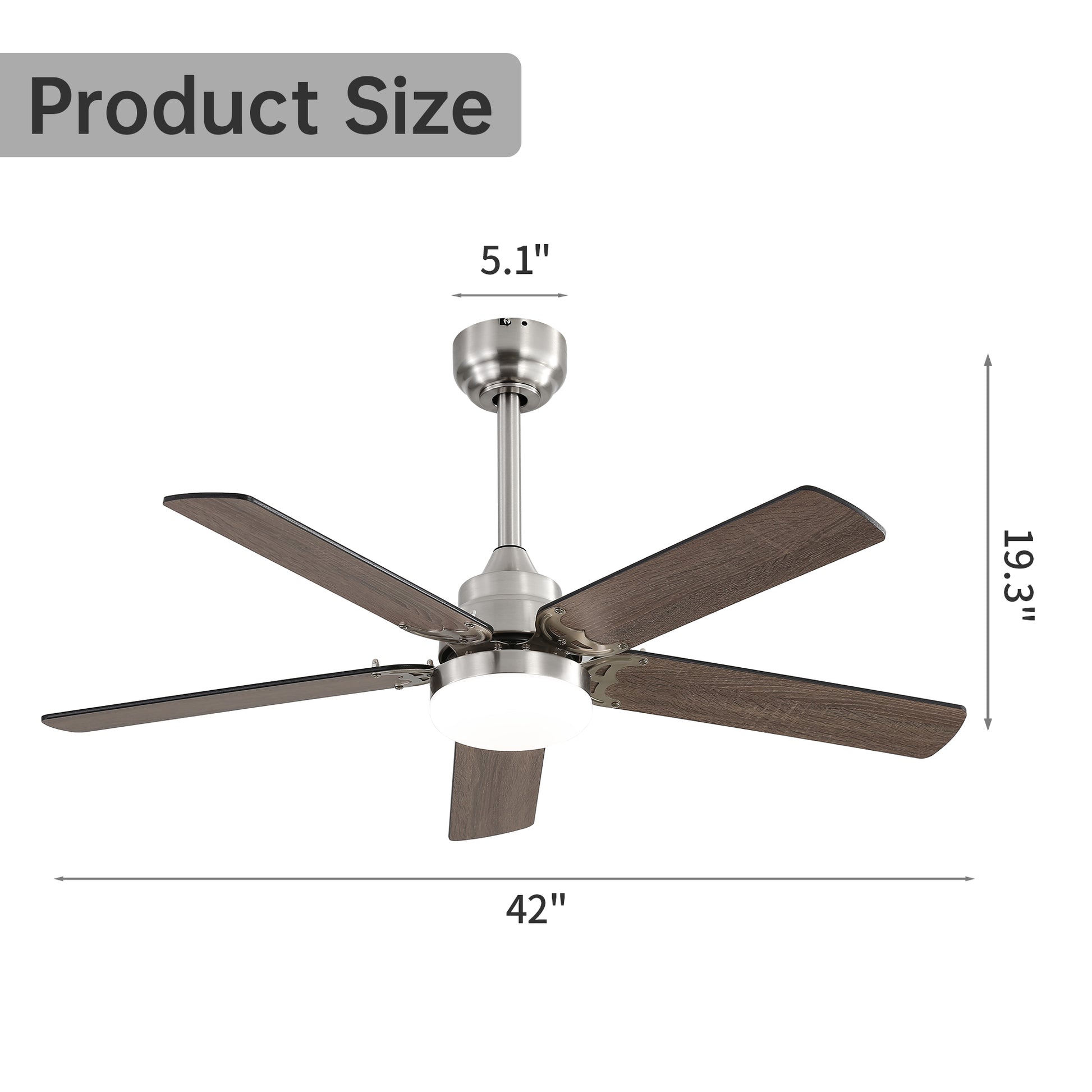 42 Inch Ceiling Fan 5 Blades Noiseless Reversible Dc Motor Remote Control With Led Light Brushed Nickel Mdf