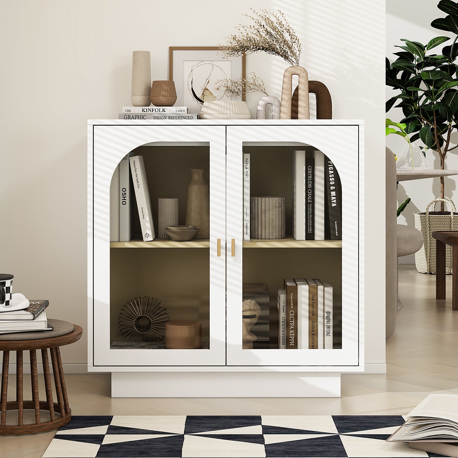 Storage Cabinet With Acrylic Door For Living Room, Dining Room, Study White Particle Board