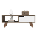 Coffee Table, One Open Shelf, One Drawer, Dark Brown White Multicolor Particle Board Particle Board