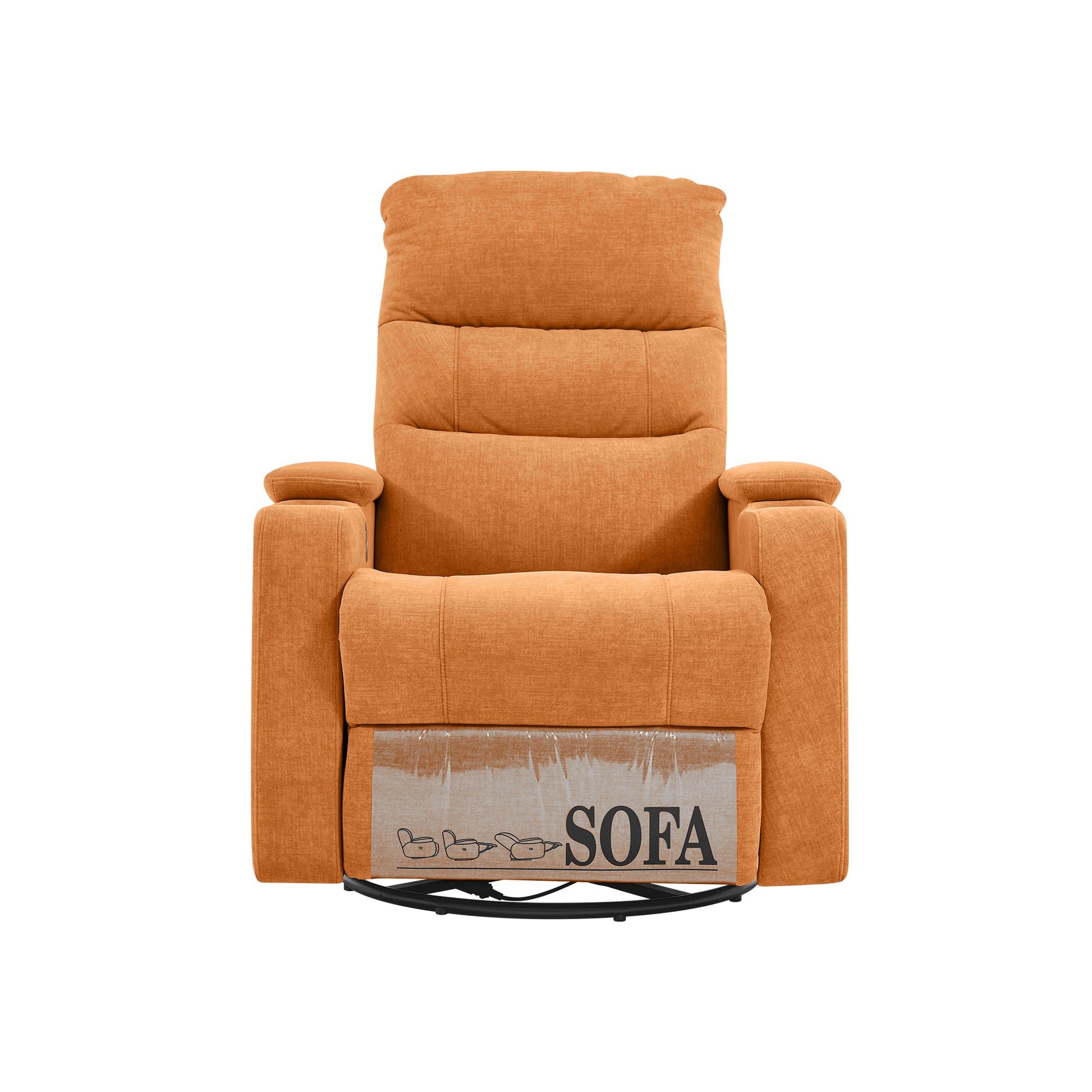 Swivel Rocking Recliner Sofa Chair With Usb Charge Port & Cup Holder For Living Room, Bedroom,Light Orange Orange Foam