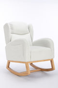 049 Teddy Fabric Rocking Chair With Packet Wood Legs,Ivory Wood Solid Ivory Primary Living Space Foam Wipe Clean Modern Rocking Chairs Eucalyptus Tufted Back Foam Teddy