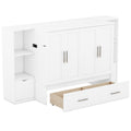 Queen Size Murphy Bed With Shelves, Drawers And Usb Ports,White White Mdf Lvl