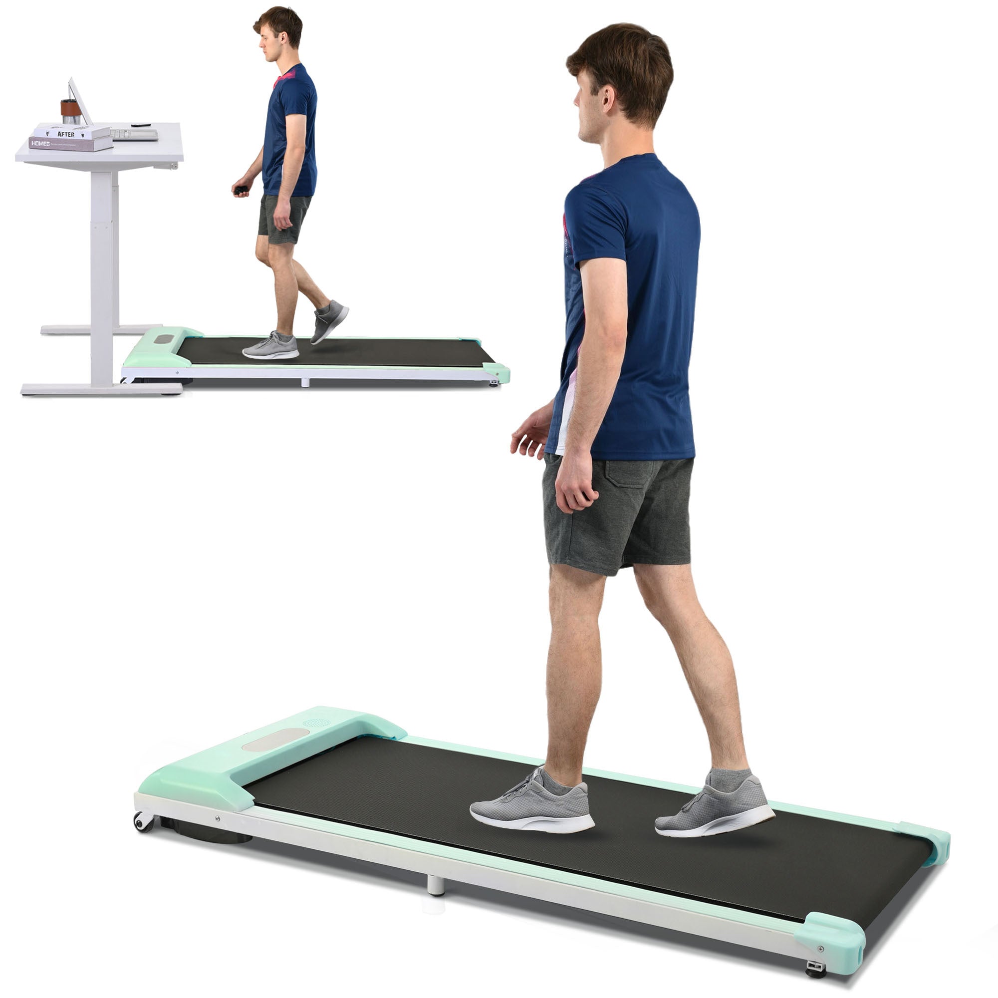 2 in 1 Under Desk Electric Treadmill 2.5HP, with green-metal