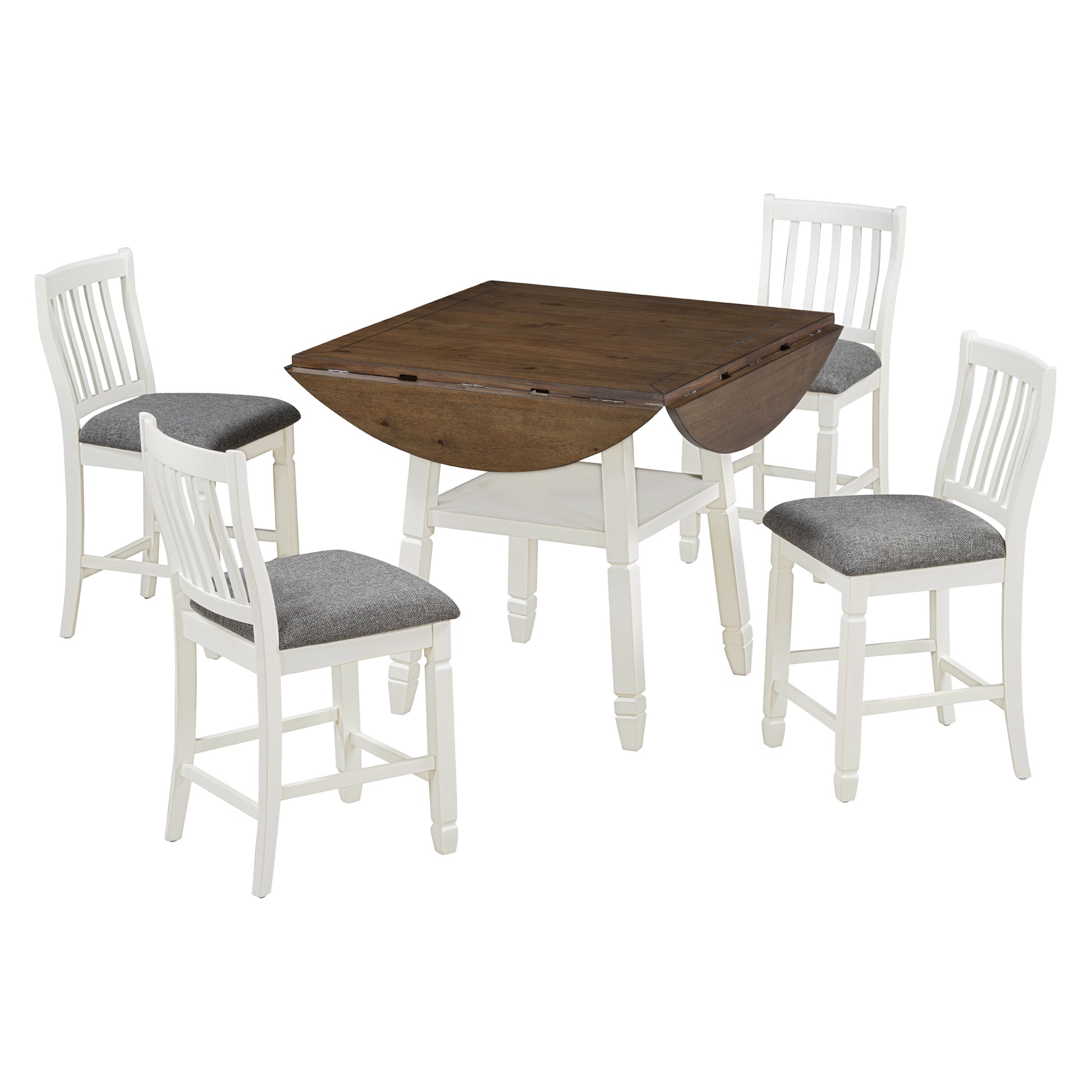 5 Piece Counter Height Dining Table Set In 2 Table Sizes With 4 Folding Leaves And 4 Upholstered Chairs For Dining Room Espresso White Gray Cushion Upholstered Chair Wood Espresso White Seats 4 Wood Dining Room Drop Leaf Folding American