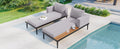 Modern Outdoor Daybed Patio Metal Daybed With Wood Topped Side Spaces For Drinks, 2 In 1 Padded Chaise Lounges For Poolside, Balcony, Deck, Gray Yes Lounge Gray Weather Resistant Frame Fade