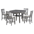 5 Piece Counter Height Dining Table Set In 2 Table Sizes With 4 Folding Leaves And 4 Upholstered Chairs For Dining Room Gray Beige Cushion Upholstered Chair Wood Gray Beige Seats 4 Wood Dining Room Drop Leaf Folding American Traditional,Antique Acacia 4