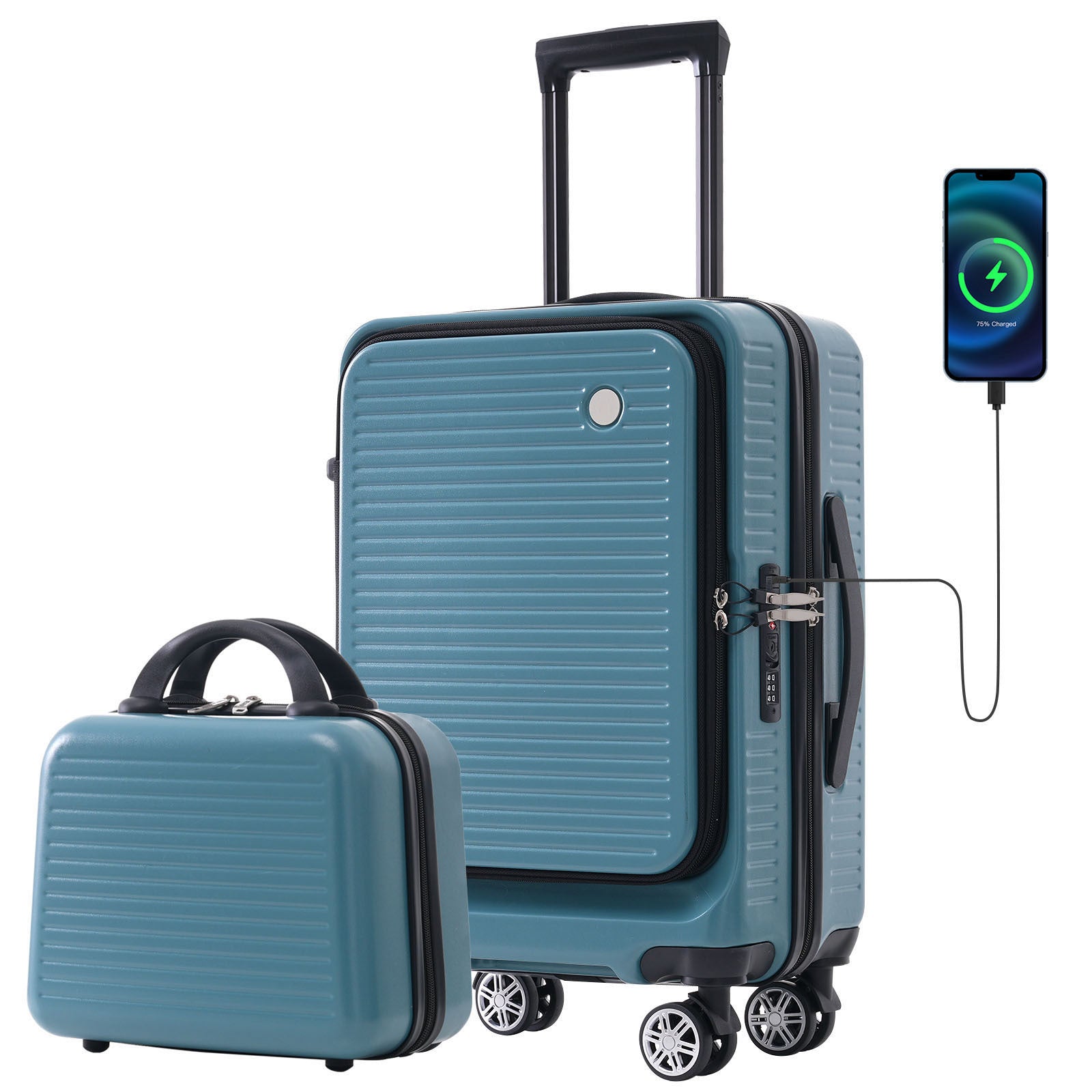 Carry on Luggage 20 Inch Front Open Luggage blue-abs