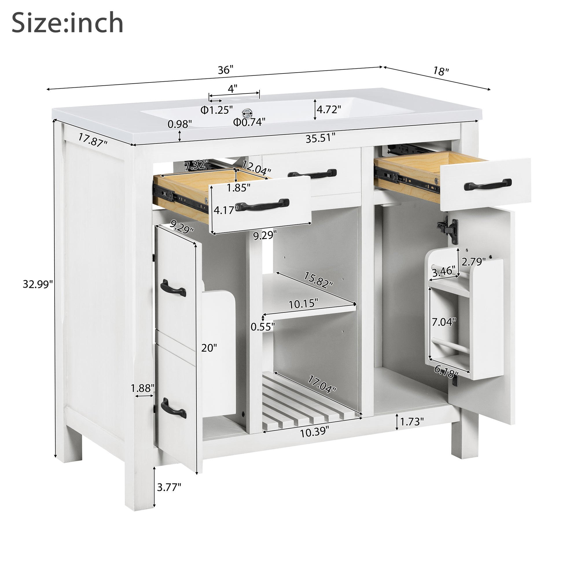 36''Bathroom Vanity With Undermount Sink,Modern Bathroom Storage Cabinet With 2 Drawers And 2 Cabinets,Solid Wood Frame Bathroom Cabinet 2 White 2 2 Adjustable Shelves Bathroom Freestanding Solid Wood Mdf Resin Painted