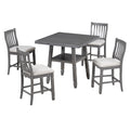 5 Piece Counter Height Dining Table Set In 2 Table Sizes With 4 Folding Leaves And 4 Upholstered Chairs For Dining Room Gray Beige Cushion Upholstered Chair Wood Gray Beige Seats 4 Wood Dining Room Drop Leaf Folding American Traditional,Antique Acacia 4