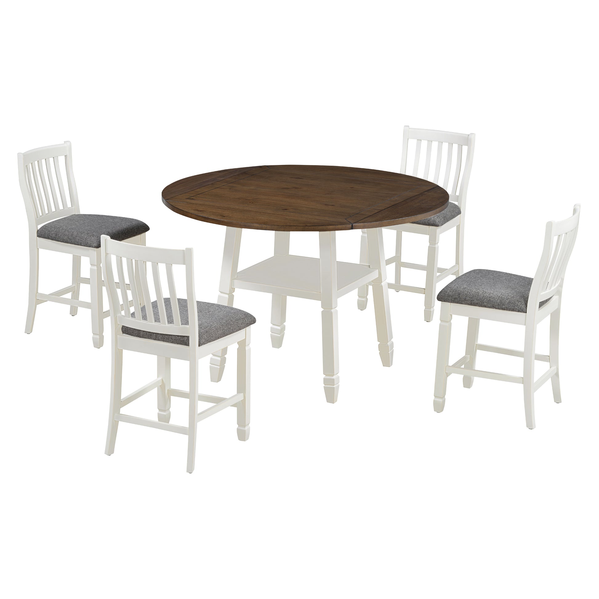 5 Piece Counter Height Dining Table Set In 2 Table Sizes With 4 Folding Leaves And 4 Upholstered Chairs For Dining Room Espresso White Gray Cushion Upholstered Chair Wood Espresso White Seats 4 Wood Dining Room Drop Leaf Folding American