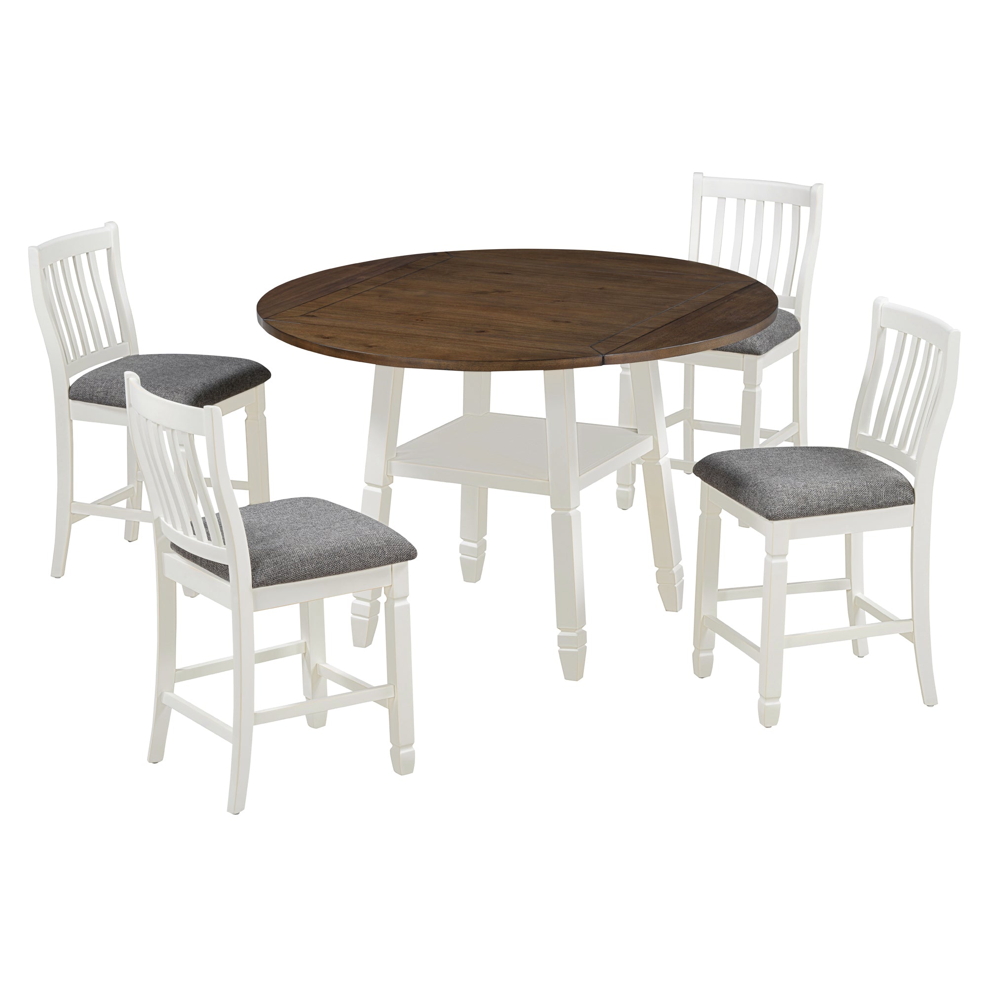 5 Piece Counter Height Dining Table Set In 2 Table Sizes With 4 Folding Leaves And 4 Upholstered Chairs For Dining Room Espresso White Gray Cushion Upholstered Chair Wood Espresso White Seats 4 Wood Dining Room Drop Leaf Folding American