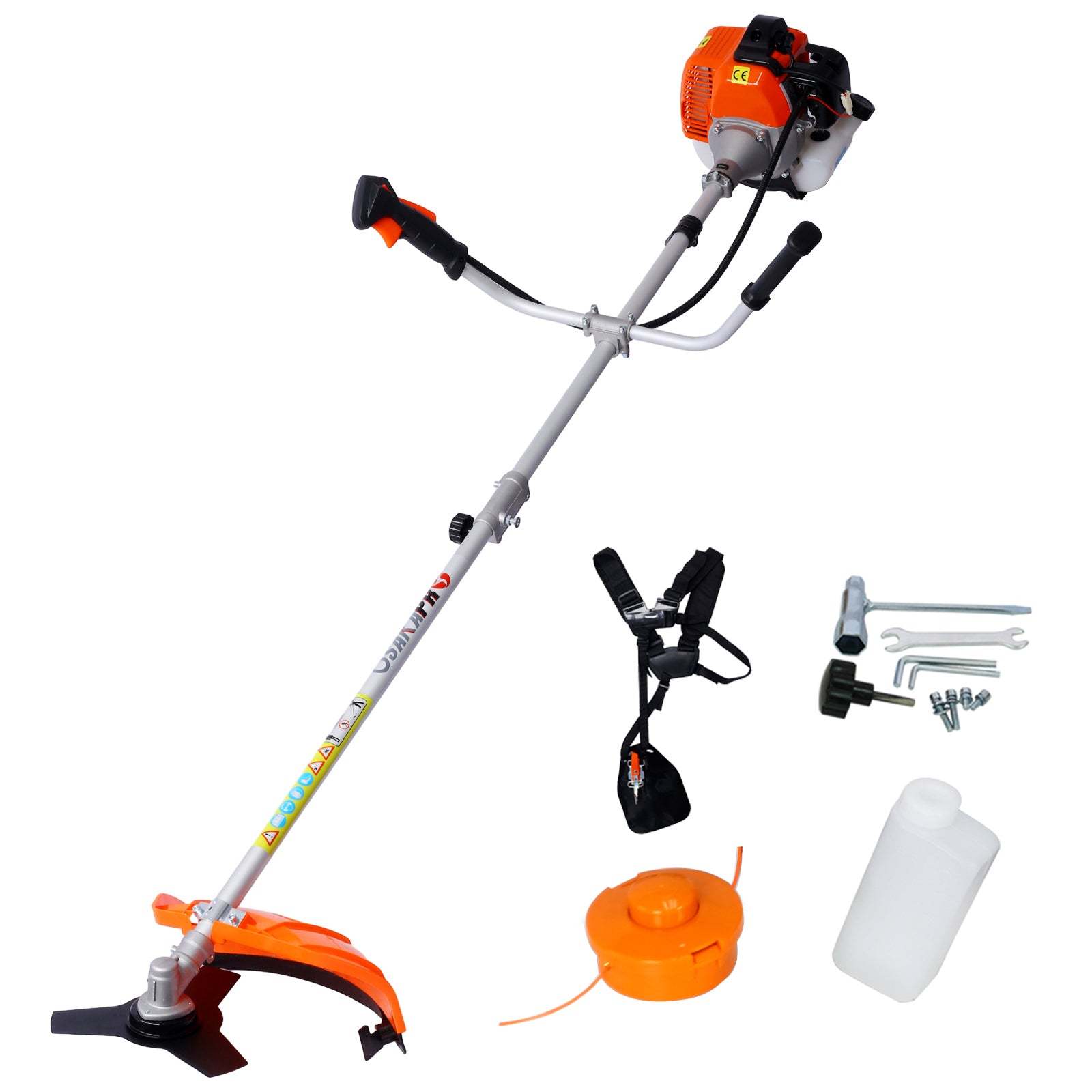 52Cc Weed Eater Wacker Gas Powered, 2 In 1 String Trimme,With 10'' Brush Cutter,Rubber Handle & Shoulder Strap Included Orange Aluminum