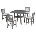 5 Piece Counter Height Dining Table Set In 2 Table Sizes With 4 Folding Leaves And 4 Upholstered Chairs For Dining Room Gray Beige Cushion Upholstered Chair Wood Gray Beige Seats 4 Wood Dining Room Drop Leaf Folding American Traditional,Antique Acacia 4