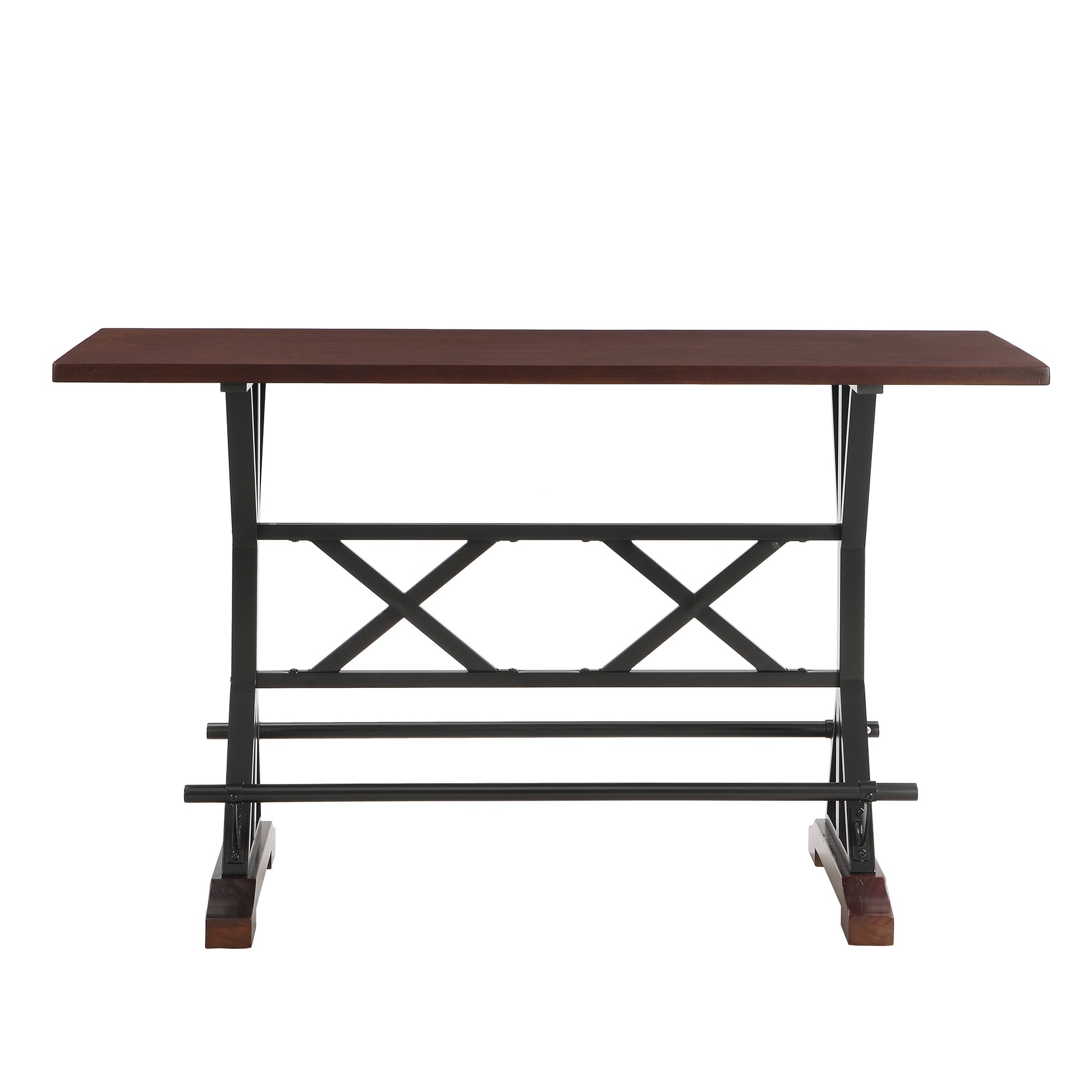 Solid Wood Bar Table, Rustic Farmhouse Pub Table Rectangle Bar Height Window Table Sofa Bar Table For Kitchen Bar Dining Table Table Only Without Chairs 59" L X 22.8" W X 35.8" H Red Black Wood Metal