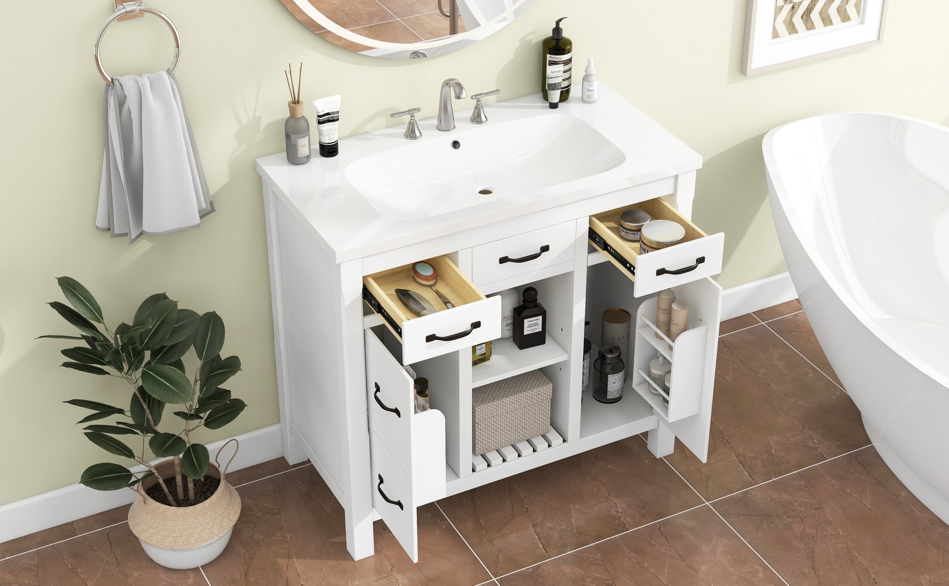 36''Bathroom Vanity With Undermount Sink,Modern Bathroom Storage Cabinet With 2 Drawers And 2 Cabinets,Solid Wood Frame Bathroom Cabinet 2 White 2 2 Adjustable Shelves Bathroom Freestanding Solid Wood Mdf Resin Painted