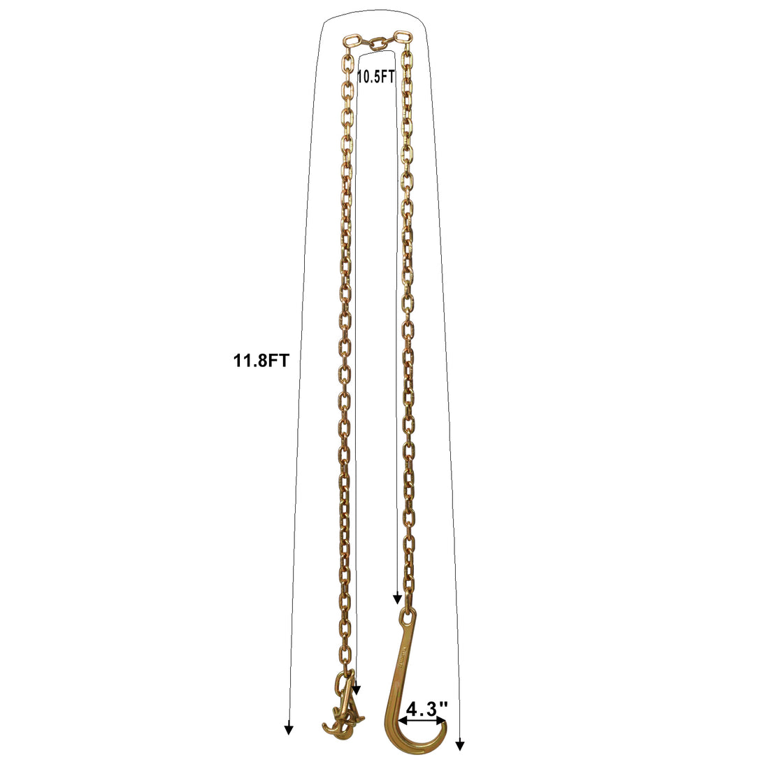 Grade 70 5 16 Inch X 10 Feets Transport Tow Chain J Hook Long Shank W R T J Grab Hook Yellow Zinc 3,700 Lbs. Safe Working Load 2Pcs Gold Steel