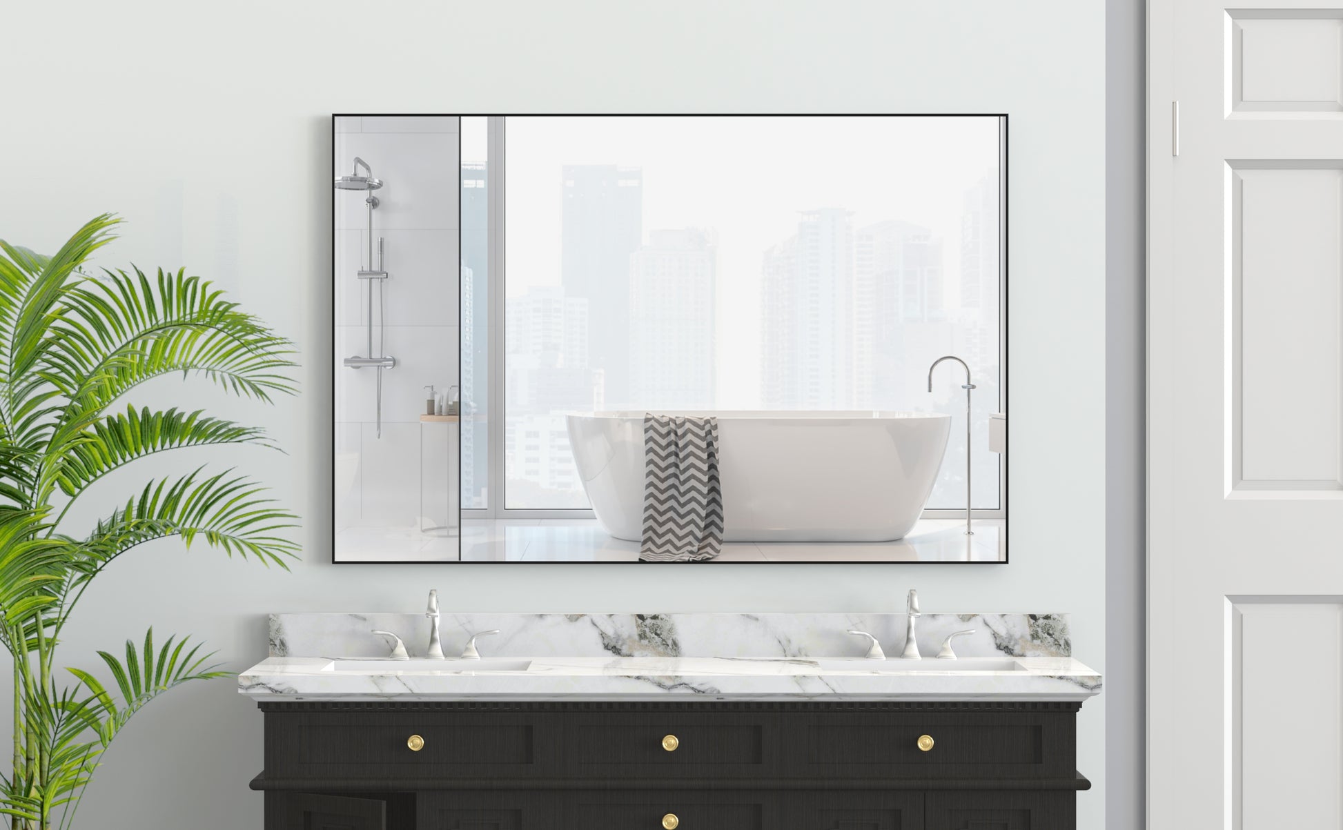 48"X32" Oversized Modern Rectangle Bathroom Mirror With Balck Frame Decorative Large Wall Mirrors For Bathroom Living Room Bedroom Vertical Or Horizontal Wall Mounted Mirror With Aluminum Frame Black Aluminum