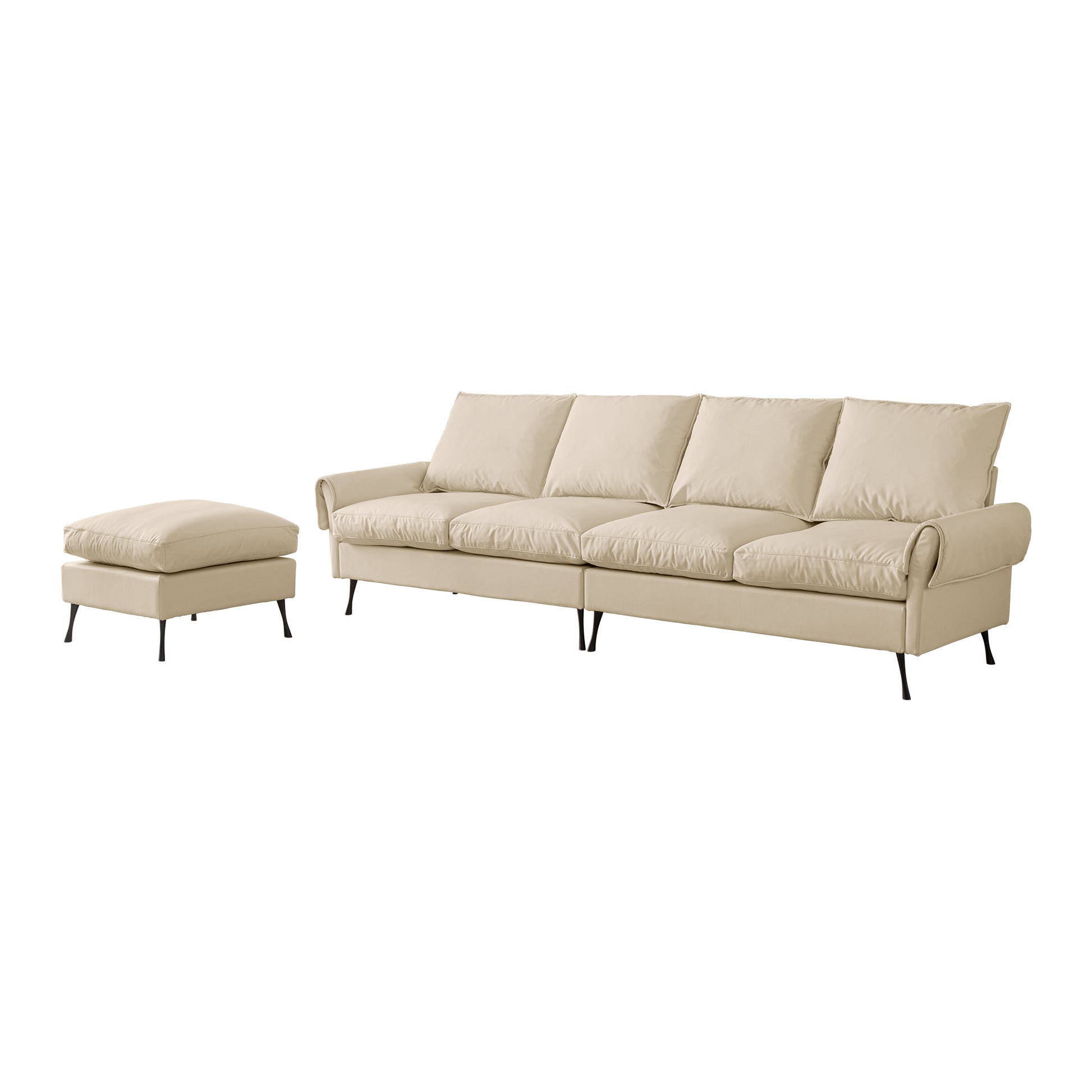 104.5"Modern Sectional Technical Leather L Shaped Sofa Couch With Convertible Ottoman Beige Foam Technical Leather