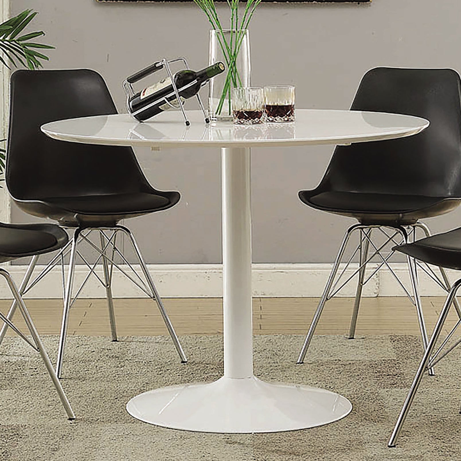 White Dining Table With Metal Base White Seats 4 Dining Room Mid Century Modern Round Kitchen & Dining Tables Powder Coated Metal Pedestal