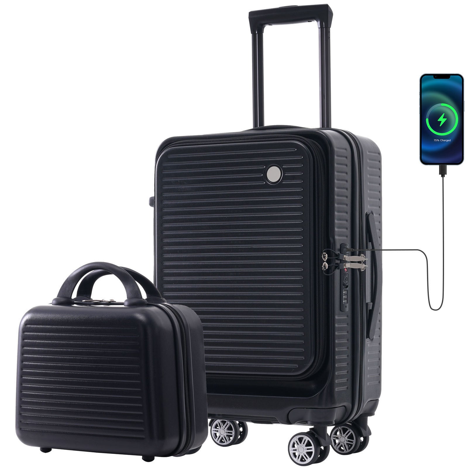 Carry on Luggage 20 Inch Front Open Luggage black-abs