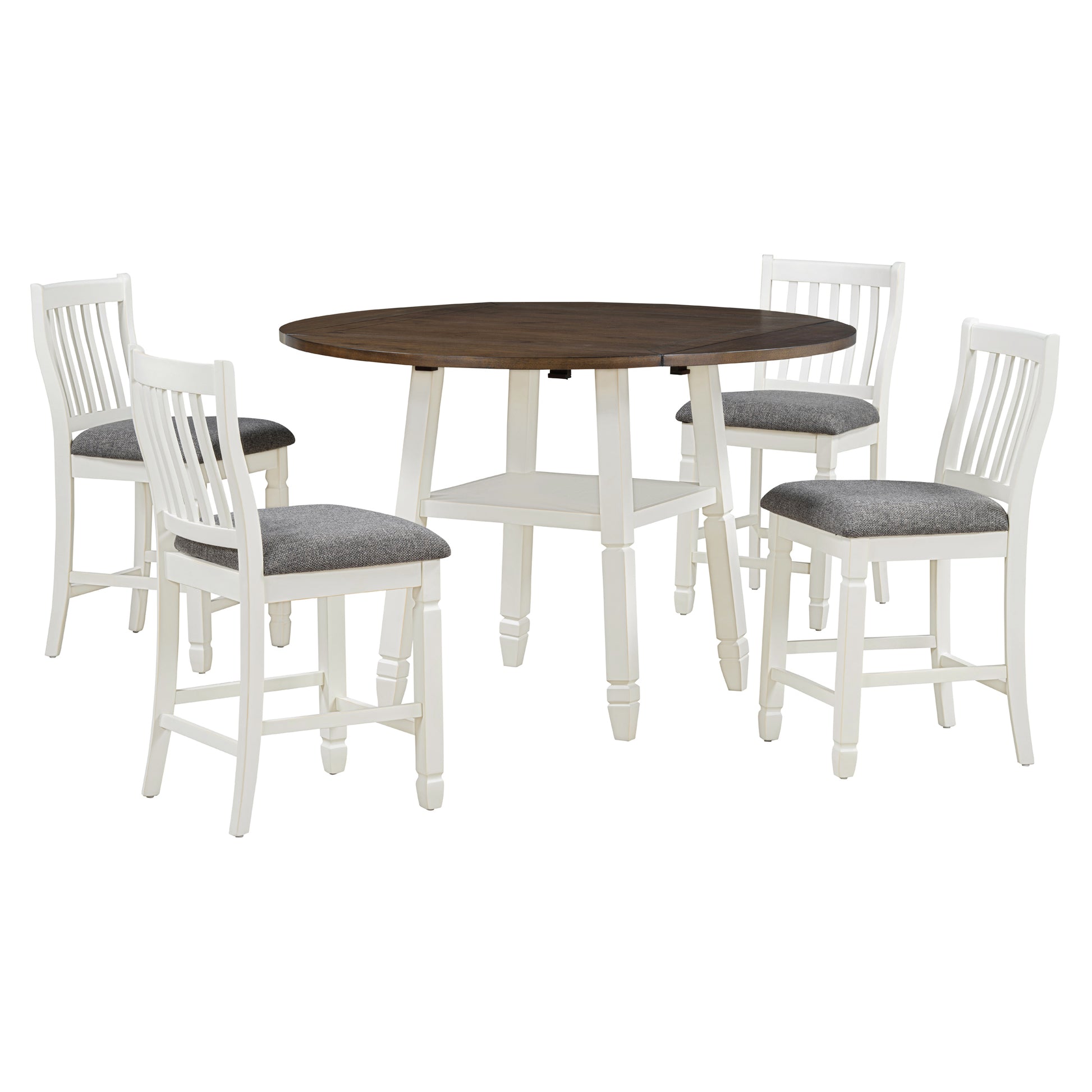 5 Piece Counter Height Dining Table Set In 2 Table Sizes With 4 Folding Leaves And 4 Upholstered Chairs For Dining Room Espresso White Gray Cushion Upholstered Chair Wood Espresso White Seats 4 Wood Dining Room Drop Leaf Folding American