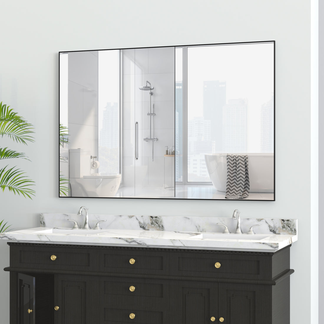 48"X32" Oversized Modern Rectangle Bathroom Mirror With Balck Frame Decorative Large Wall Mirrors For Bathroom Living Room Bedroom Vertical Or Horizontal Wall Mounted Mirror With Aluminum Frame Black Aluminum