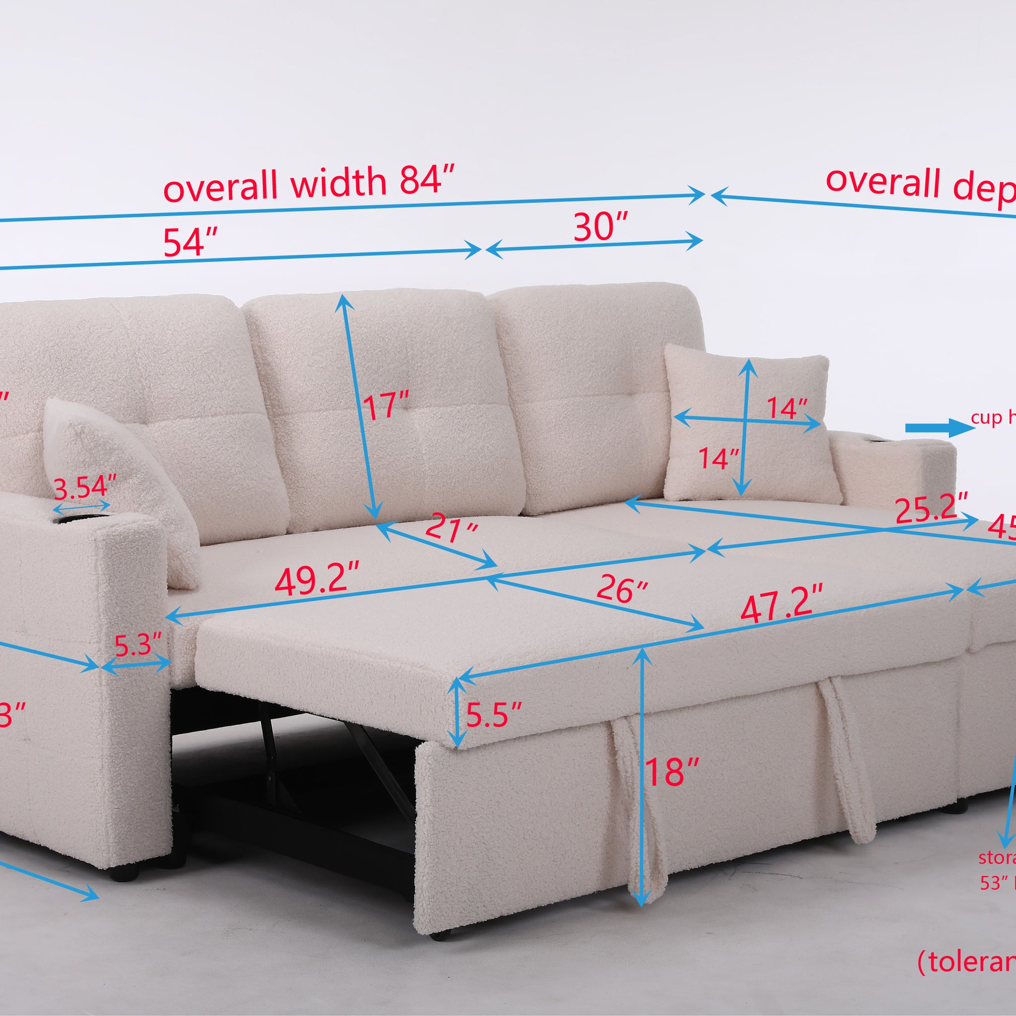 Lambswool Pull Out Sleeper Sectional Sofa With Storage Chaise Beige Wood Medium Firm Cushion Back Contemporary L Shaped Square Arms Foam Wool