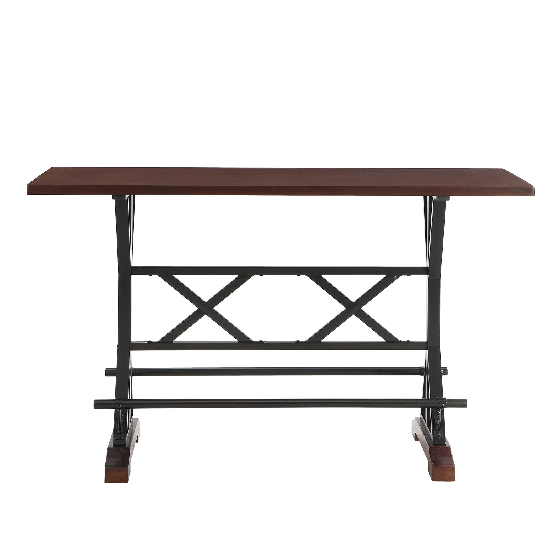 5 Piece Dining Table Set, 59" Wooden Sofa Side Table With Stabilizing Base, Rustic Brown Industrial Adjustable Height Chairs, Modern Bar Table And Chairs For Living Room, Dining Room, And Space Saving Metal Espresso Wood Classic Rectangular Solid Wood